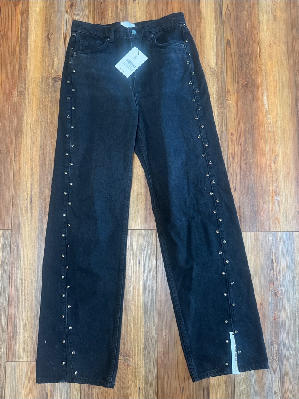 Refermation Black Studded Straight-Leg Jeans